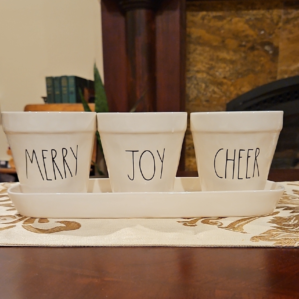 Holiday Ceramic Planter Set/Silverware Caddy - Perfect For Hosting